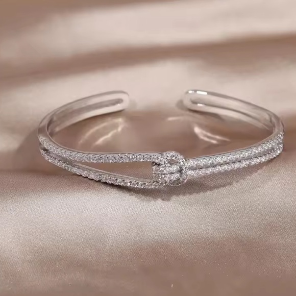 Classic cuff Diamond Silver Bracelet - Picture 2 of 2